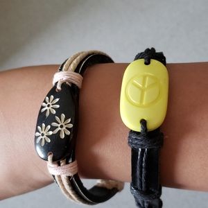 2 Leather with  stone bracelets.